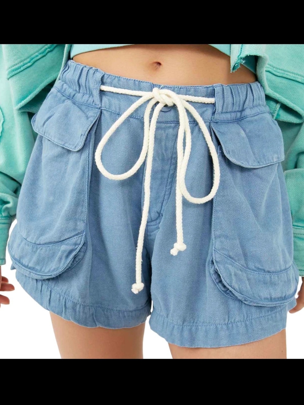 Free People Mediterranean Blue "Off Shore" utility drawstring pocket shorts